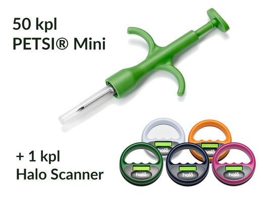 250 τμχ PETSI® Mini microchip + συσκευή ανάγνωσης μικροτσίπ Halo Scanner